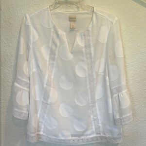 Chico's White Blouse with Cuffed Sleeves and Mandarin Collar